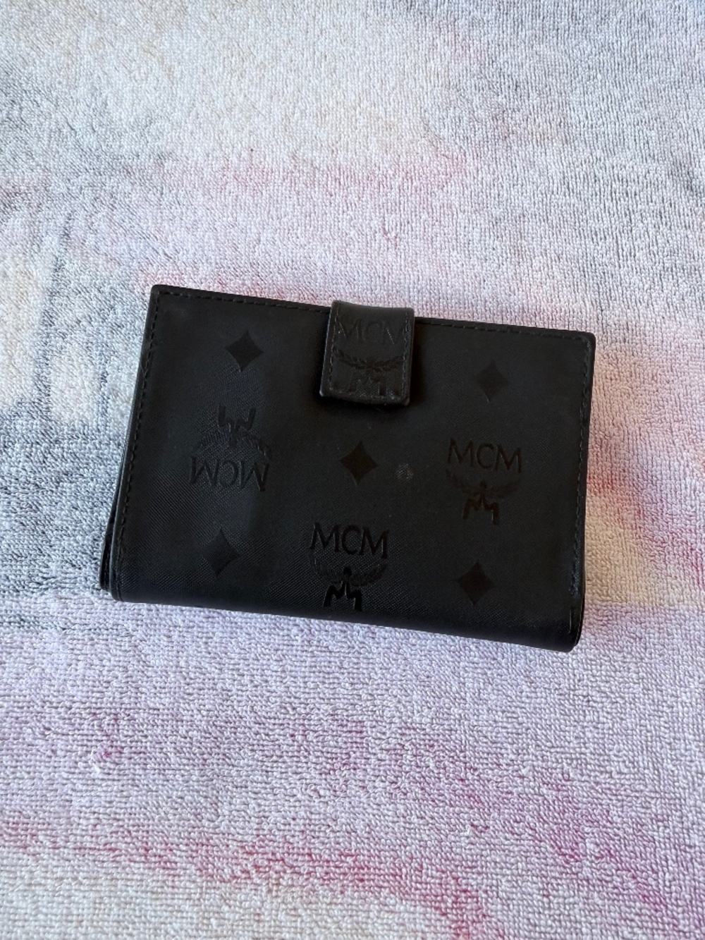 MCM Visetos Monogram Compact Folding Wallet-Black Coated Canvas